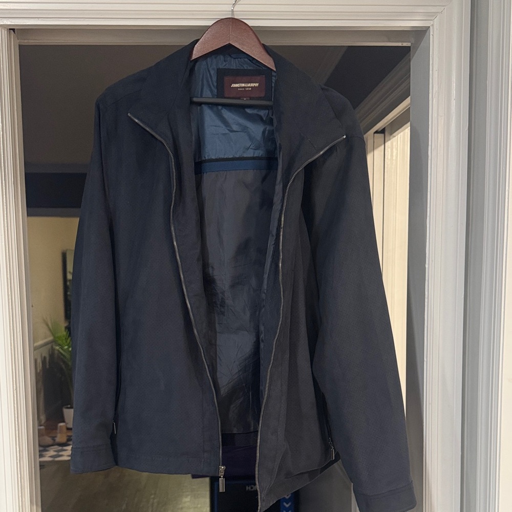 Men's Johnston & Murphy Faux Sude Navy Blue Full Zip Jacket